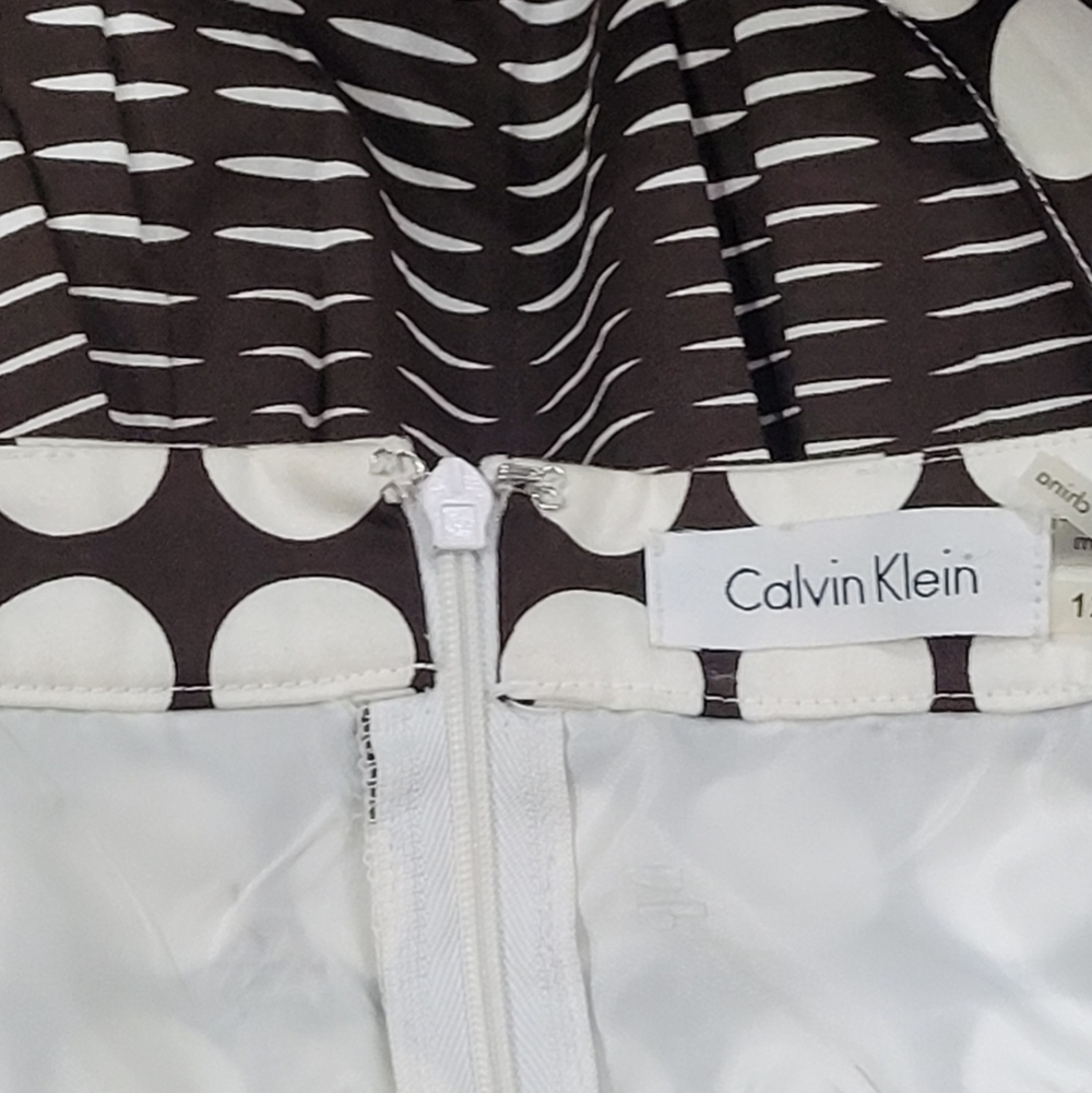 Calvin Klein Brown/White Polkadot Halter Summer Dress Women's Sz 12 - Picture 7 of 10